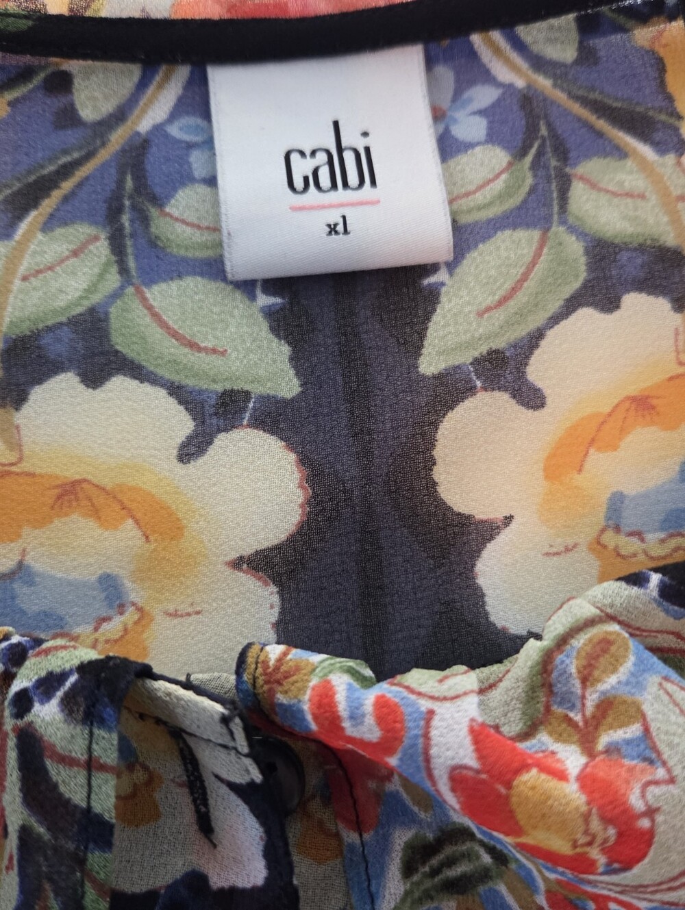 CAbi Women's XL Black Button-Down Shirt Floral Paisley Print SHEER - Picture 2 of 10
